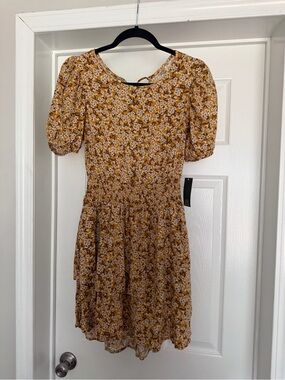 wild fable Mustard Floral Smocked Mini Dress